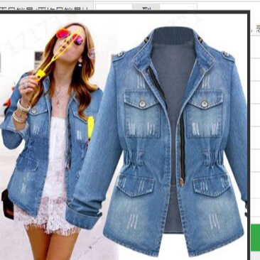 European and American Foreign Trade Cross-Border Popular Multi-Pocket Fashion Zipper Decorated Elastic Waist Denim Jacket for Women