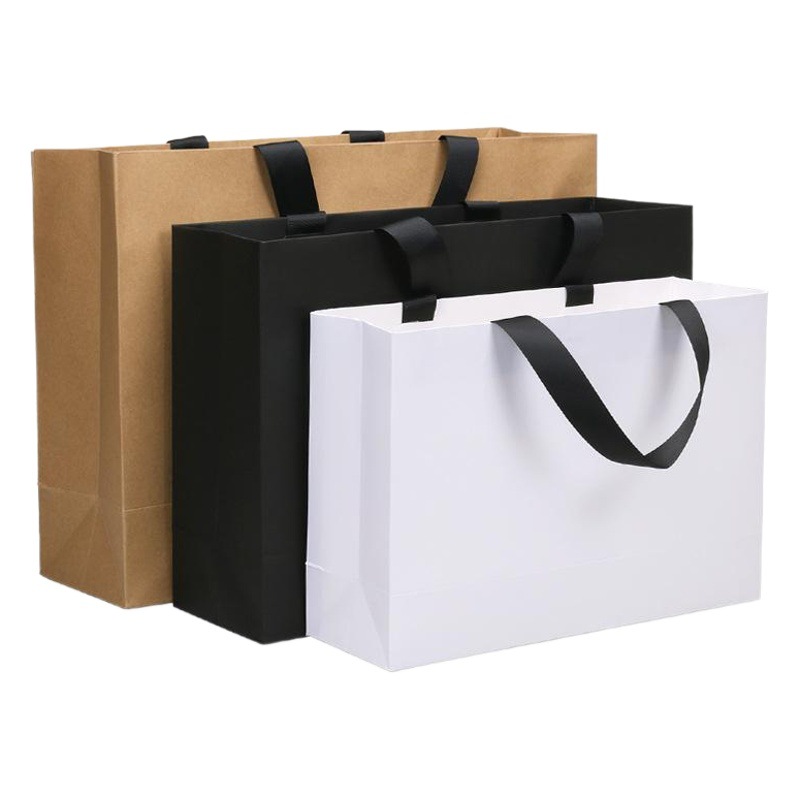 Casual Cowhide Gift Bag Shopping Bag Clothing Handbag Spot Threaded Rope Packaging Bag Ribbon White Cardboard Bag