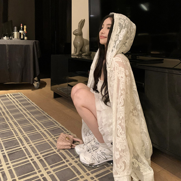 Picture of Foreign Trade Cross-Border Design Thin Long-Sleeved Sun Protection Cardigan Lace Hooded Jacket Women's Summer Loose Air-Conditioned Room Top