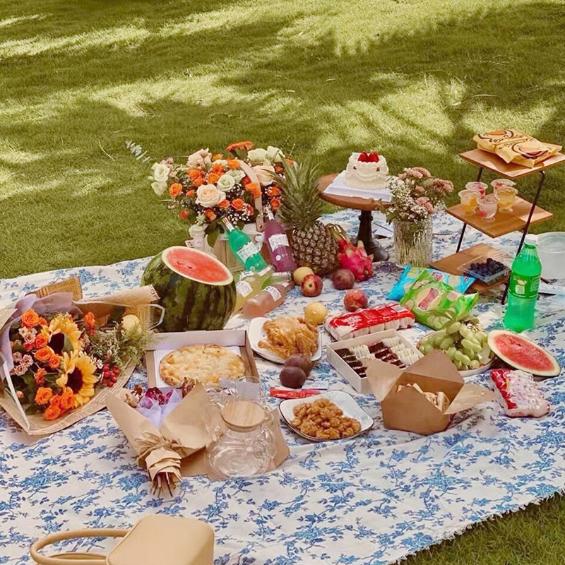 Ins style picnic mat spring outing lawn mat outing tablecloth moisture-proof American printed cotton and linen tablecloth picnic cloth wholesale