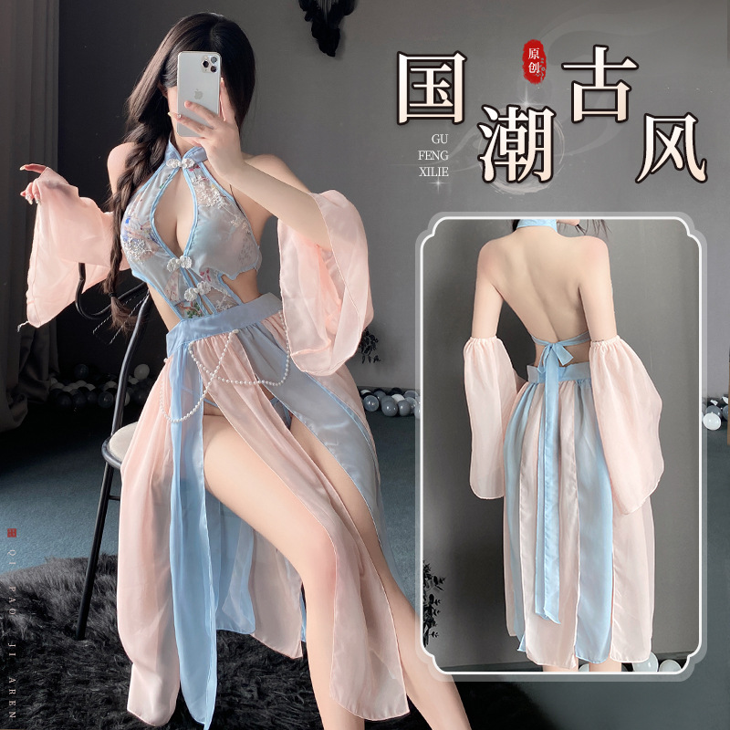 Sexy lingerie pajamas hot temptation pure perspective ancient costume retro Chinese dress cheongsam free suit 2863
