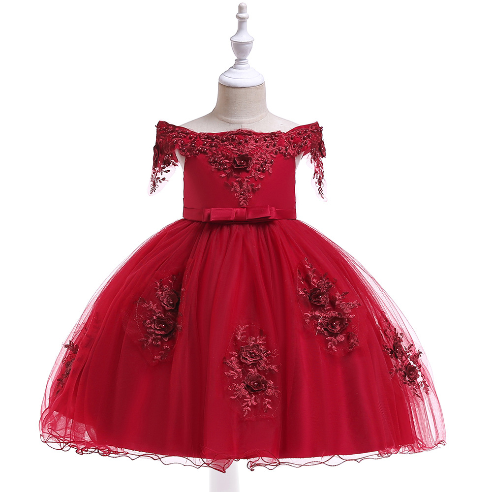 Picture of 2024 Children's Dress Hair-generation Wedding Dress Girl's Beaded off-shoulder Dress Bow Flower Children's Puffy Princess Dress
