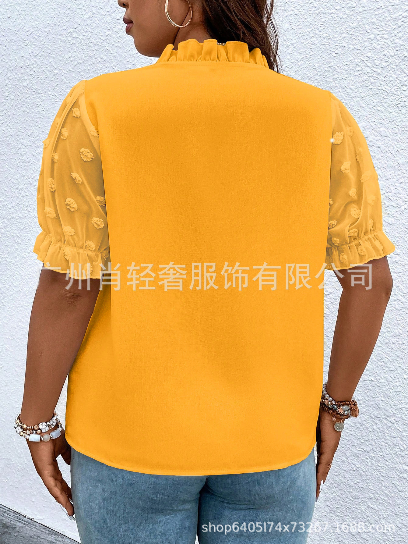 Picture of Cross-border European and American Women's Fashion Elegant Elegant V-neck Shirt Lace Stitching Top Hot Selling Explosions