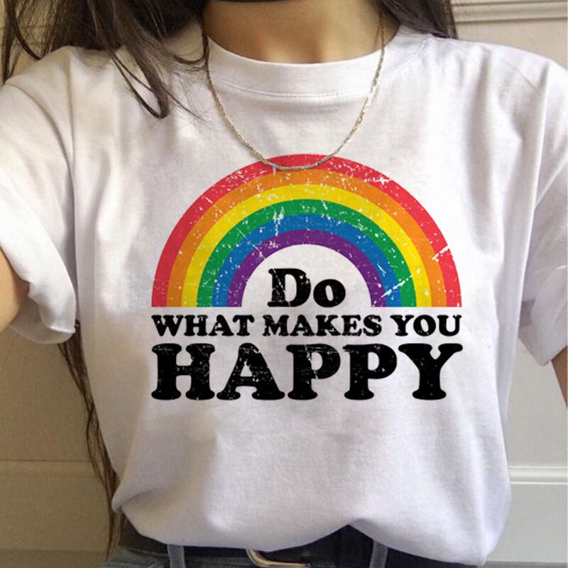 2023 No International Love Rainbow Shrimp Crewneck Printed White T-shirt Short Sleeve Women's Foreign Trade Cross-border ebay Amazon