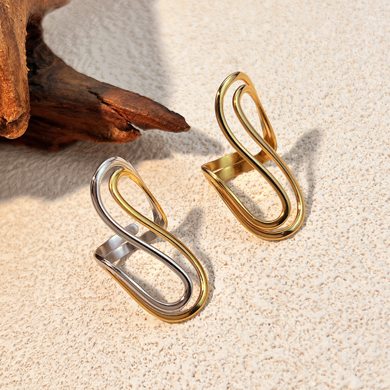 European and American fashion stainless steel open ring light luxury high sense ins ring 18k gold jewelry titanium steel jewelry cross border