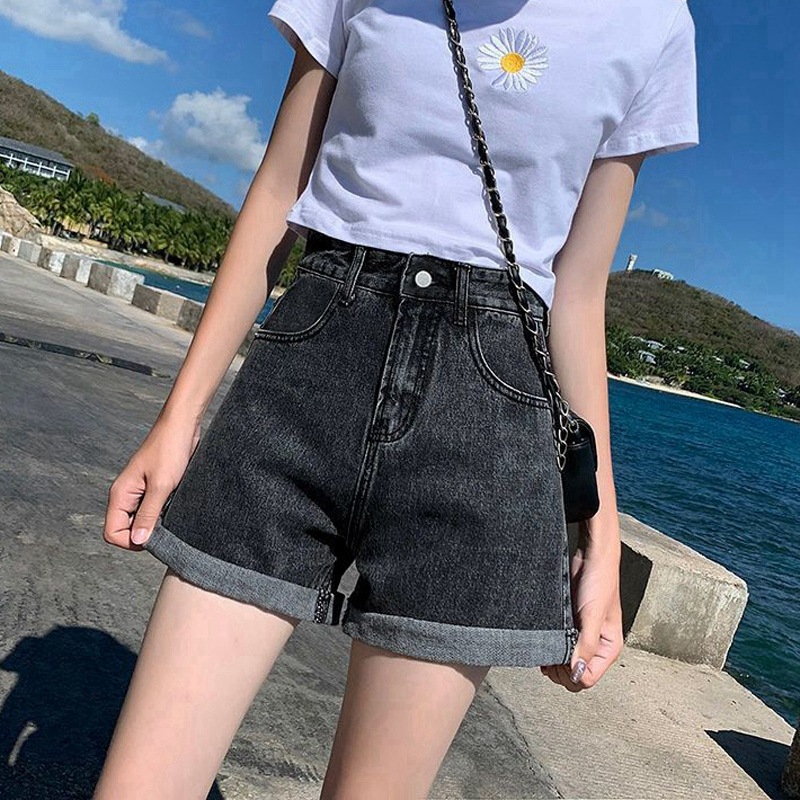 Picture of Summer Thin Ins-style Korean Style High Waist Slimming Denim Shorts Women's Loose A- shape Outer Wear Curled Wide-leg Hot Pants