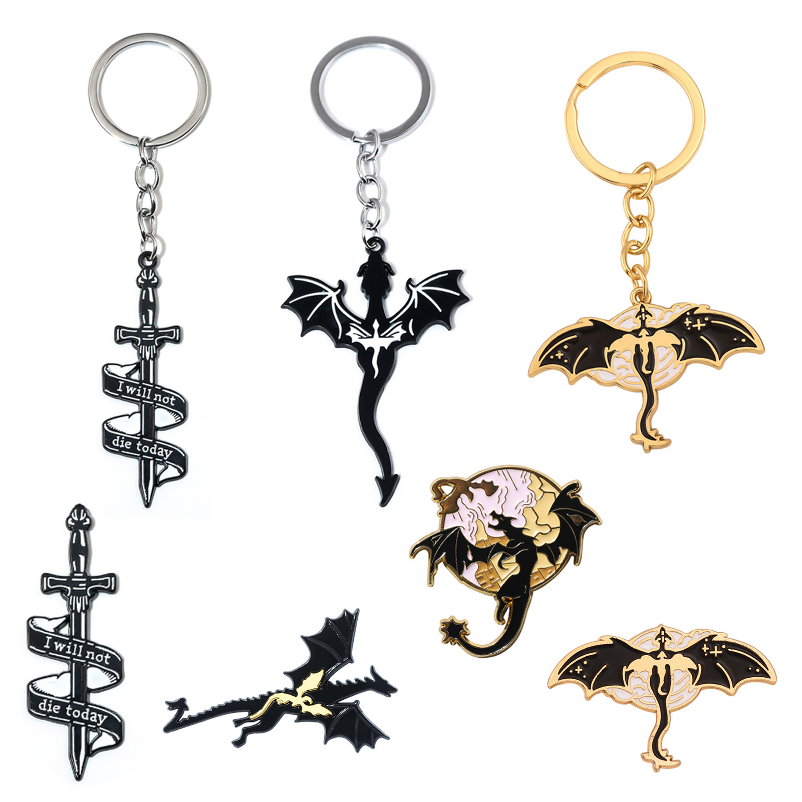 Cross-border New Fourth Wing Fourth Wing Perimeter Dragon Knight Keychain Metal Dragon Badge Brooch Pendant