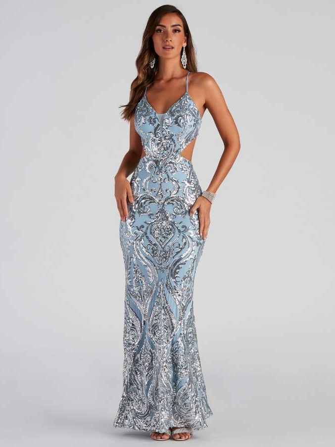 Cross-border new European and American sexy V-neck sequined evening dress elegant banquet Party Party dress