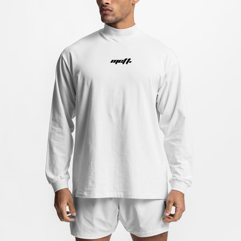 Muscle-showing new sports long-sleeved T-shirt men's running basketball fitness clothes iron cotton small turtleneck loose sweater