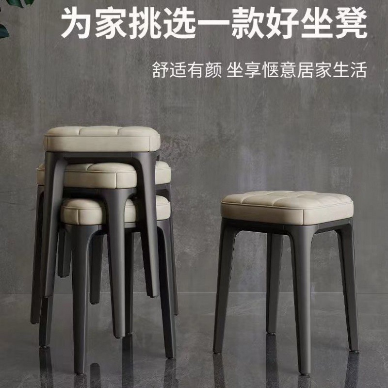 Soft bag square stool, home living room, dining table and chairs thickened, spare, simple and light luxury stacked low stool