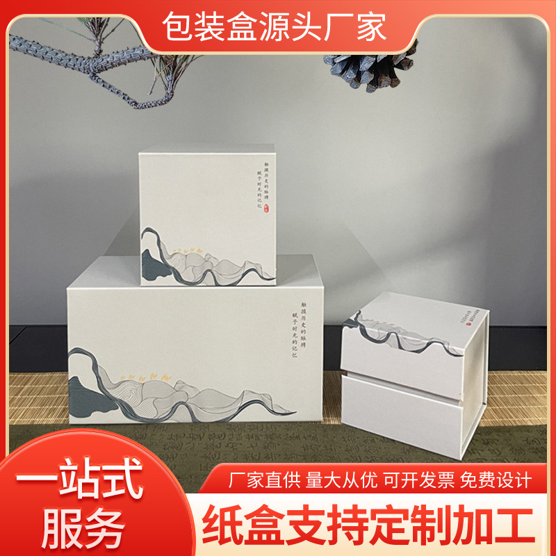 Tea Set Packaging Box Professionally Made of Corrugated Thickeneded Material Hard Box Gift Box Material 1200g Gray Background White Thickeneded