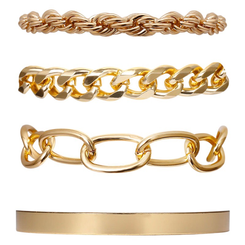 Wholesale European and American Niche Hip Hop Bracelet C Shape Retro Personality Cuban Twist Chain ins Simple Snake Bone Bracelet Set