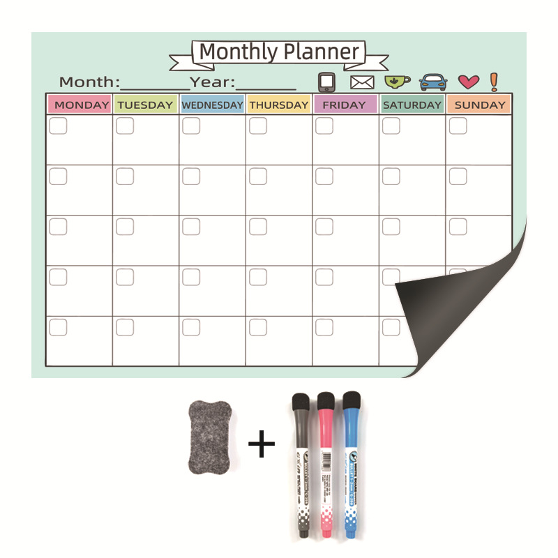 Picture of in stock Whiteboard Erasable Calendar Post suit Weekly Schedule Custom Movable Magnetic Message Board Refrigerator Sticker