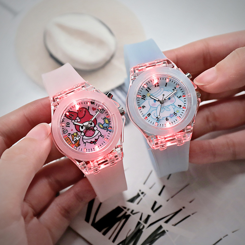 New KT Cat Cartoon Watch Luminous Luminous Led Watch Fashion Silicone Children's Watch Primary School Women's Watch Wholesale