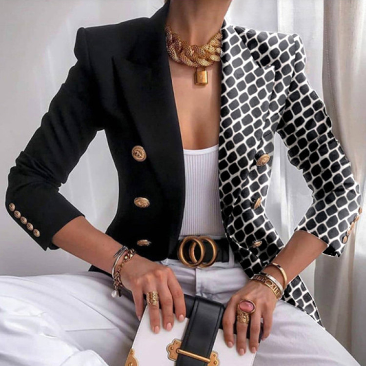 Picture of 2023 European and American New Women's Coat Autumn and Winter Printed Small Suit Slim-fit Fashion Short Double-breasted Top for Women