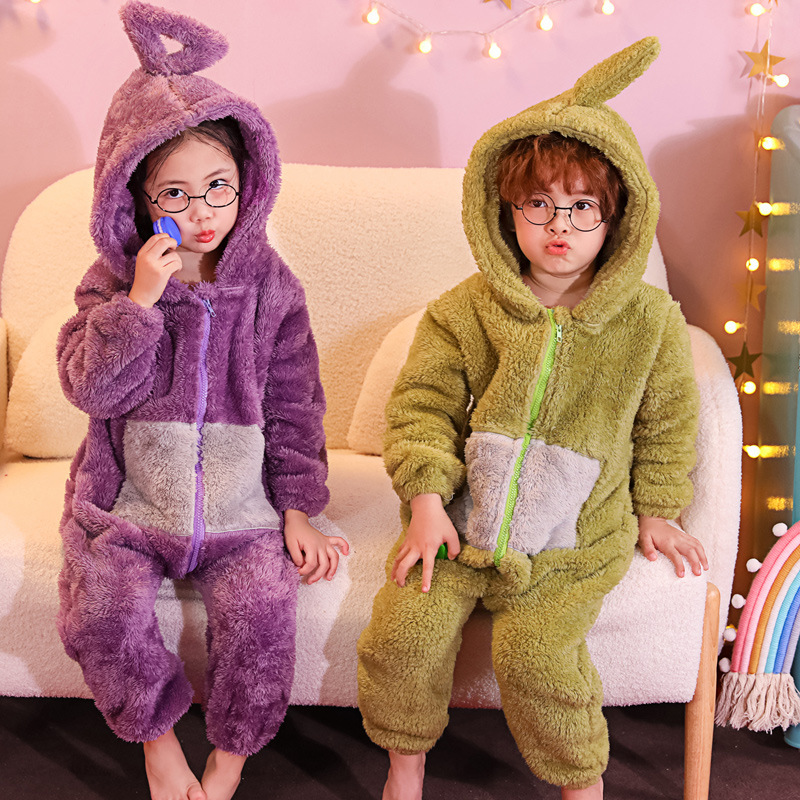 Picture of Autumn and Winter Children's Flannel Pajamas for Boys and Girls Boys' Baby Kick-proof Thickened Coral Fleece One-piece Home Clothes