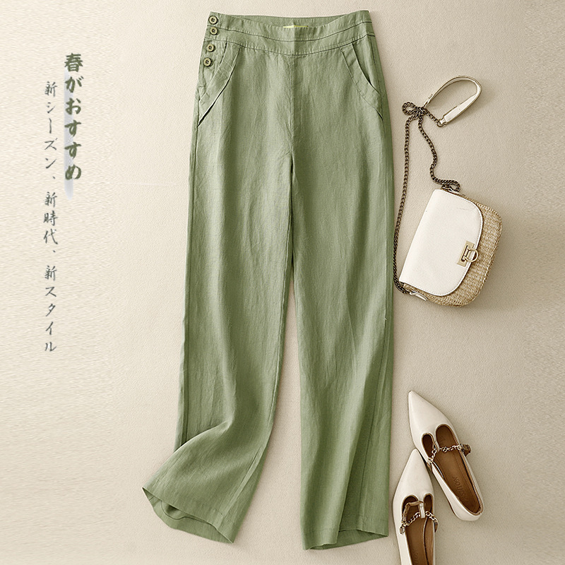 Japanese and Korean in stock Real Shot New Pants Autumn Linen Women's Pants Large Size Pants Women's Casual Pants Loose Straight Pants