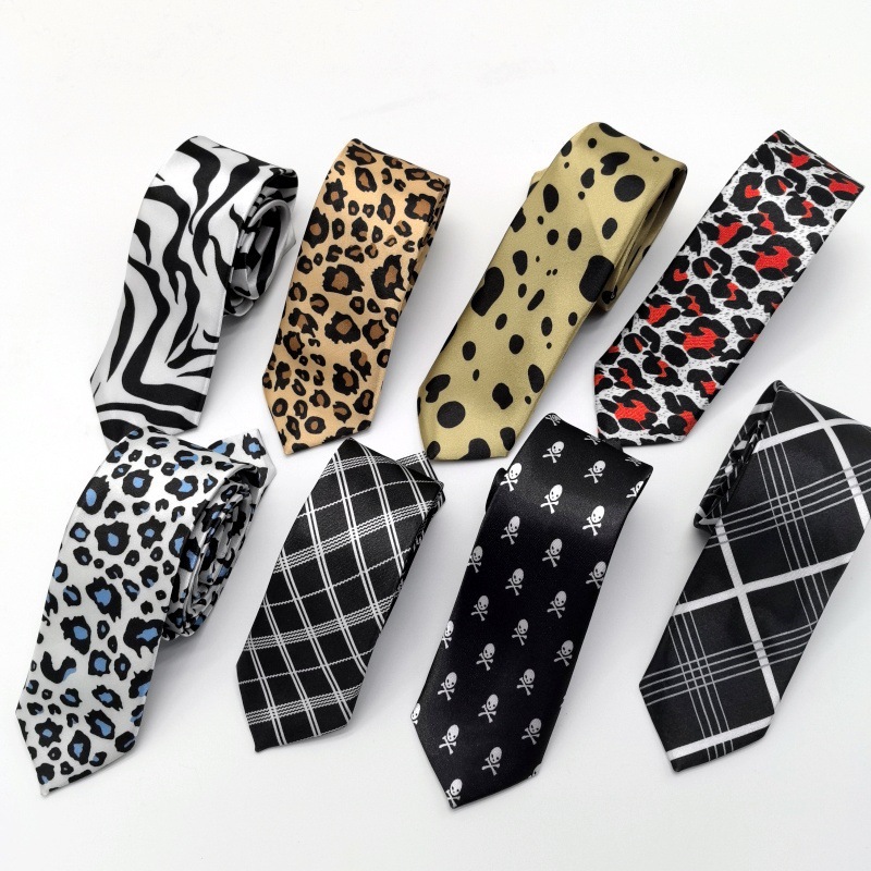 Picture of Ultra-narrow 5cm printed tie leopard print hand-tied unisex casual tie