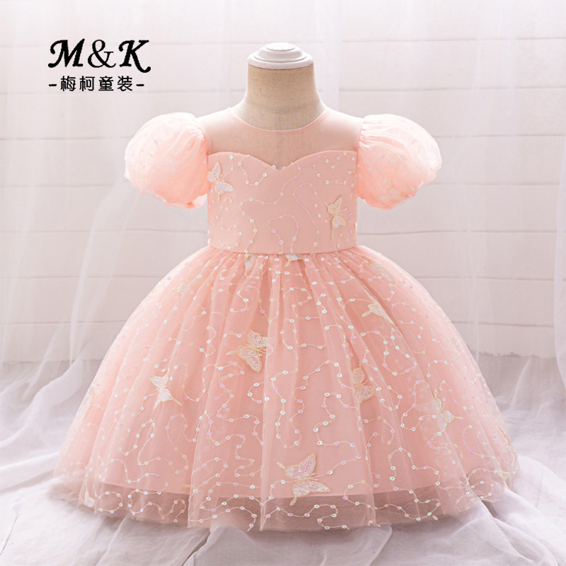Cross-border New Girls Princess Dress Children's Dress One-year-old Banquet Dress Wedding Flower Girl Dress Embroidered Butterfly Group
