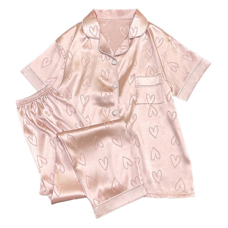 Korean style home leisure and comfortable pajamas ins love girl summer can wear short sleeve two-piece set real shot wholesale