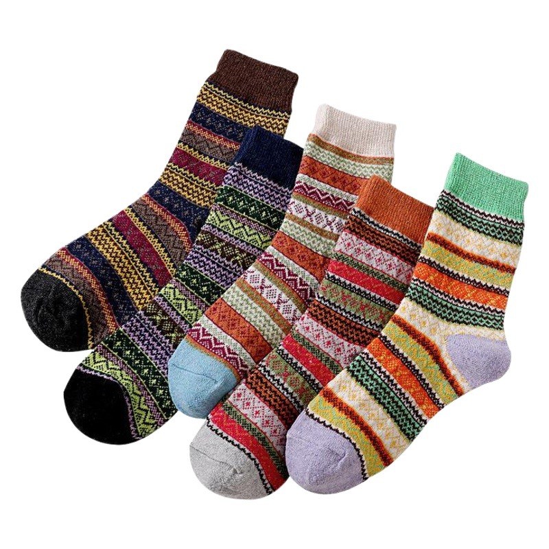 Amazon's Popular Autumn and Winter Women's Wool Socks Cross-Border Trade Ethnic Style Women's Socks Totem Socks Striped Floral Socks