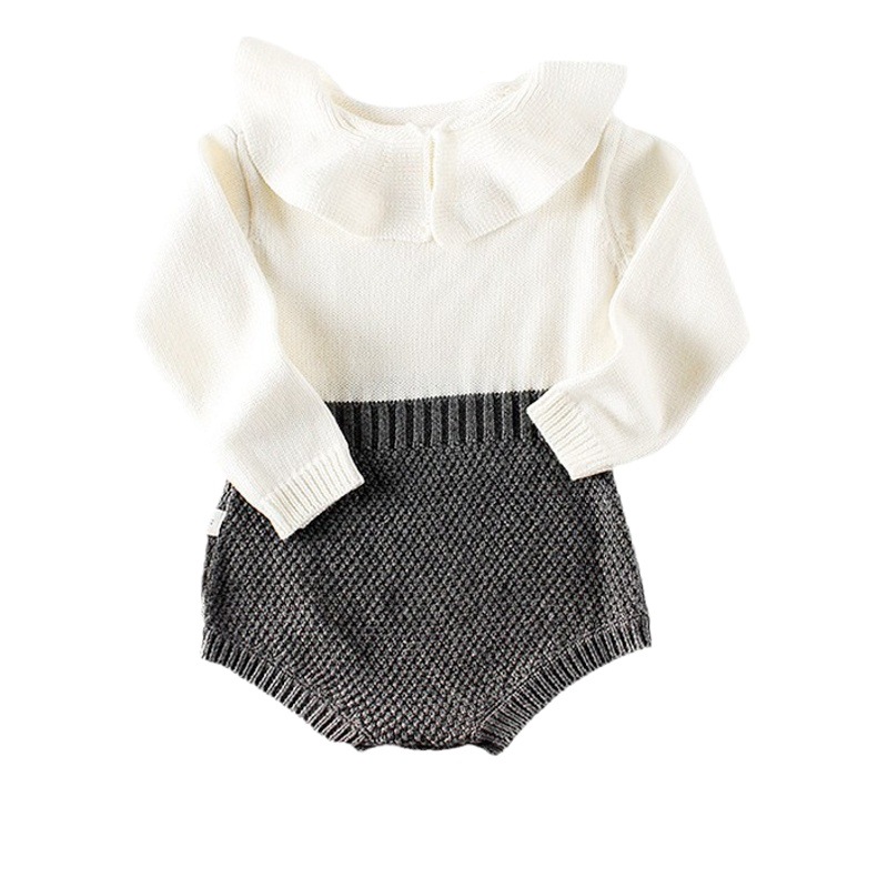 ins Hot Selling Spring and Autumn Girl Baby Baby Baby Doll Collar Knitted Wool Jumpsuit