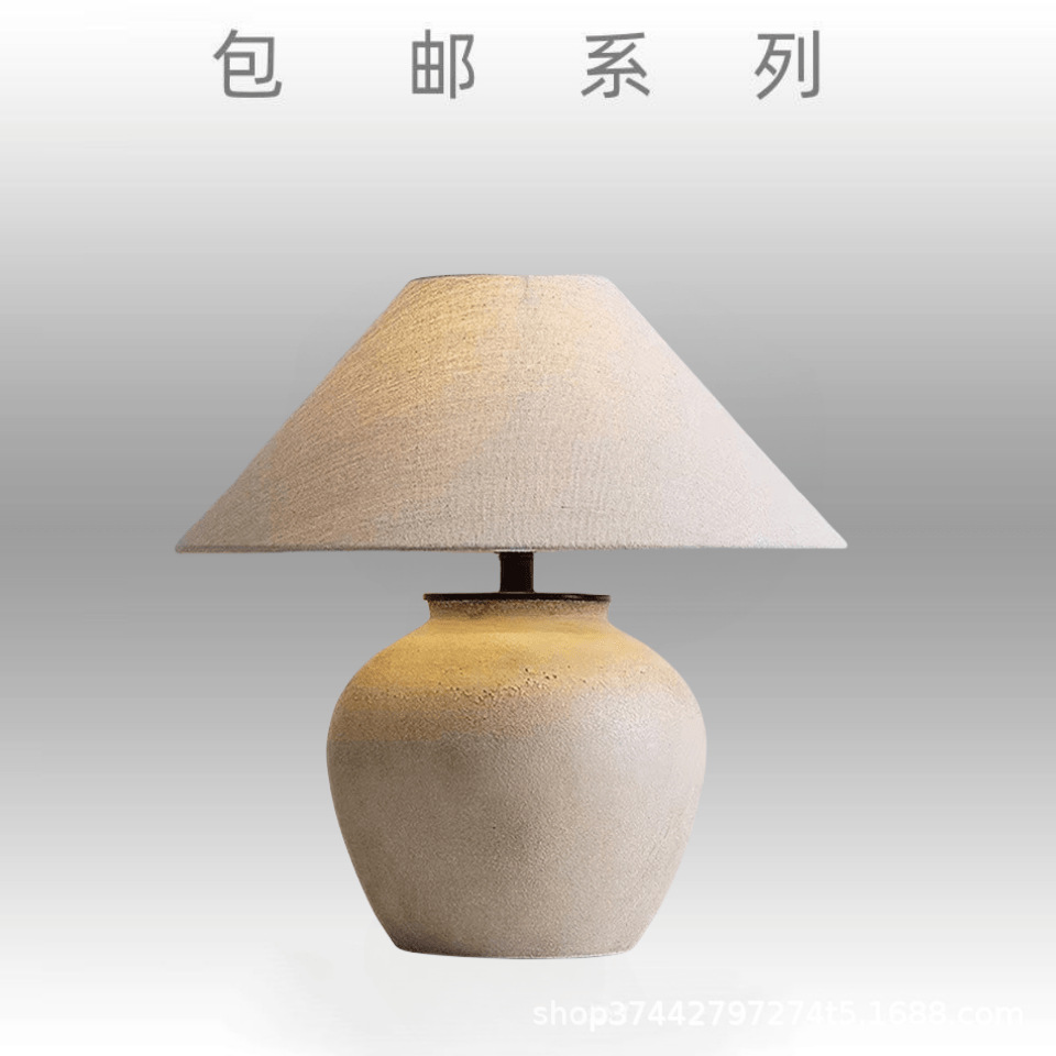 Japanese Style Quiet Style Earth Pottery Table Lamp Chinese Coarse Ceramic Living Room Hotel Homestay Designer Bedroom Bedside Lamp Decoration