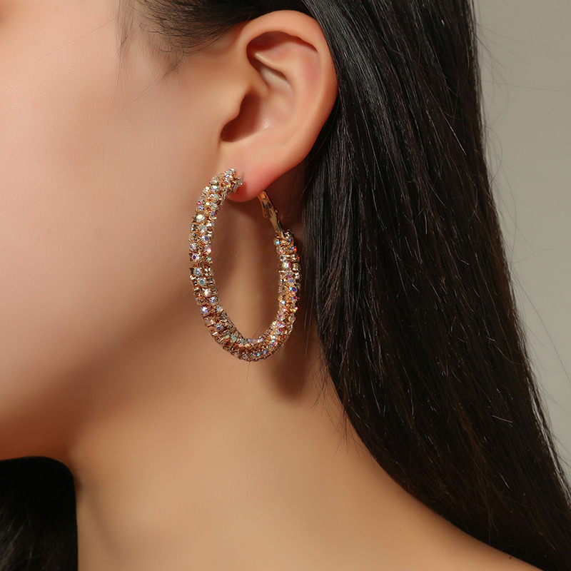 Fashion simple niche design circle slim exaggerated earrings Europe and the United States cross-border new cold wind diamond earrings