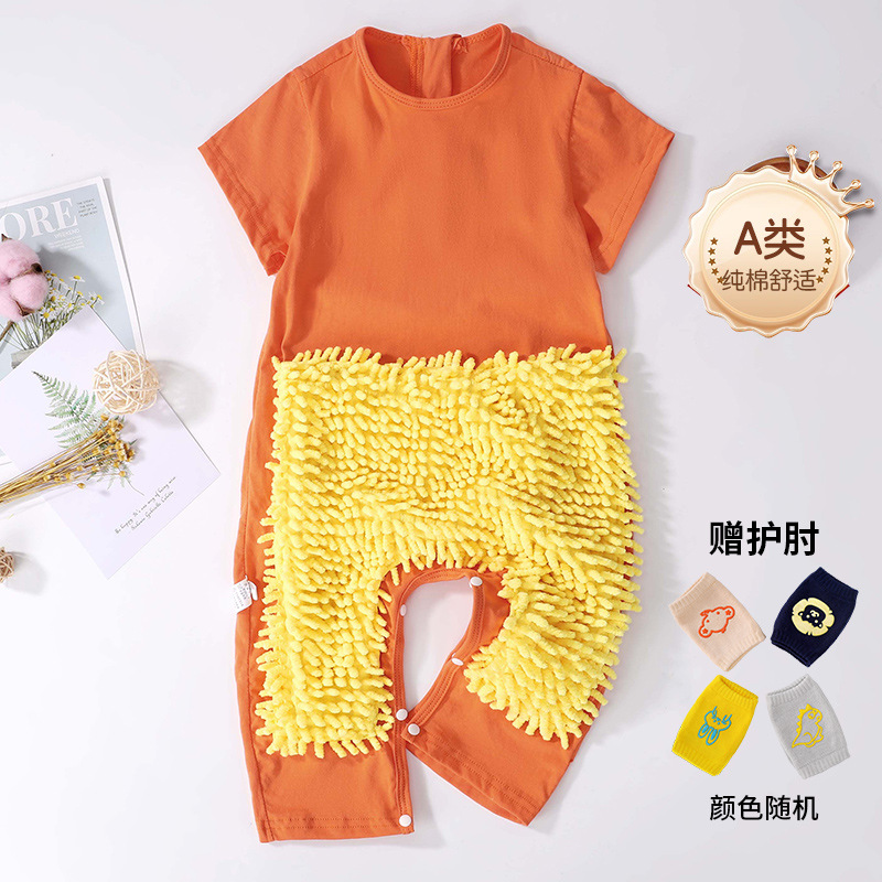 Picture of Summer thin short-sleeved conjoined baby mop man climbing suit baby jumpsuit climbing suit cleaning floor anti-dirty even
