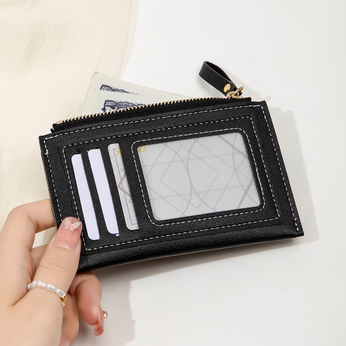 Simple Small Fresh Women's Short Wallet Ultra-thin Mini Zipper Coin Purse Fashionable Multi-card Contrast Color Clutch Bag