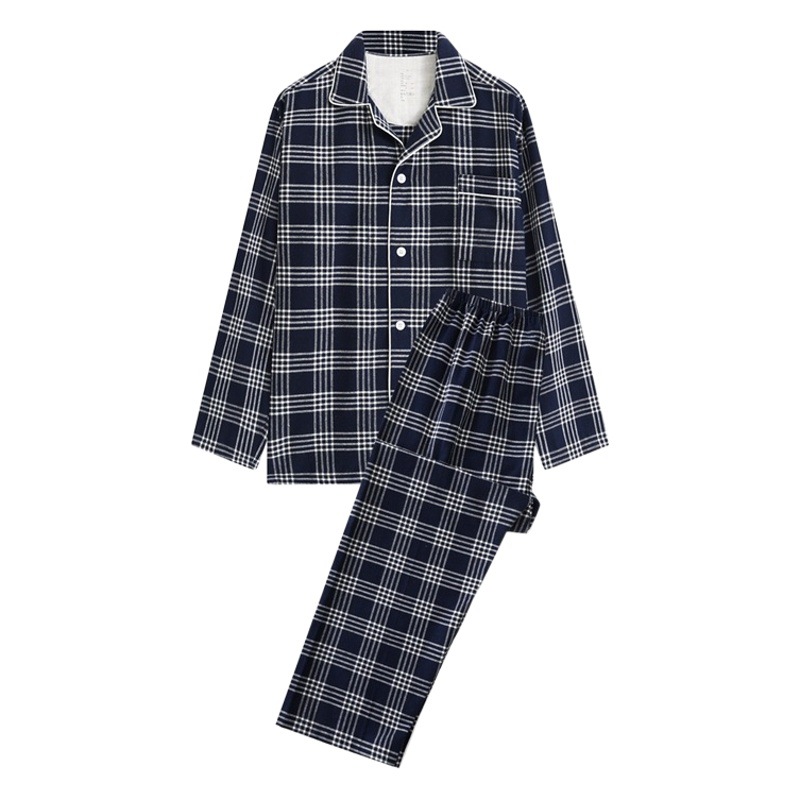 Japanese-style double-strand cotton flannel home clothes pajamas women's pure cotton direct broadcast autumn and winter couple's pajamas