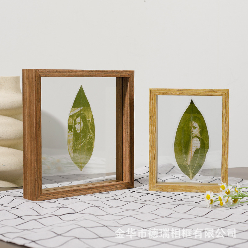 Factory wholesale plant specimen leaf carving frame double-sided transparent glass happy character clip picture frame table ornaments picture frame