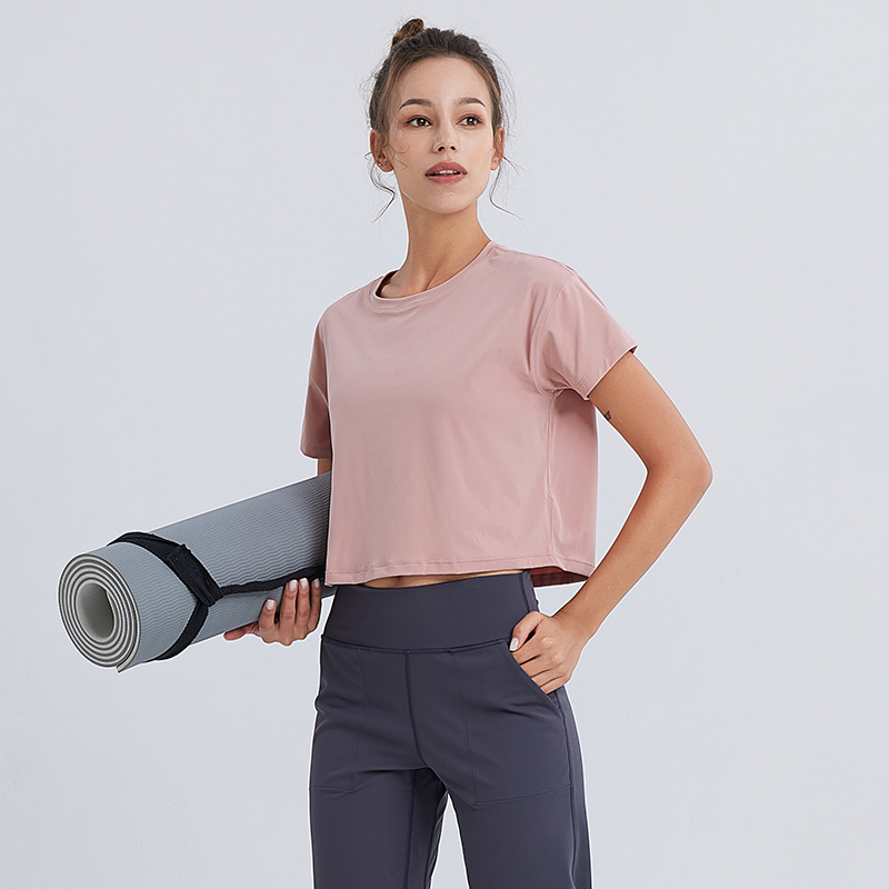 Picture of Soft and Skin-Friendly Spring and Summer Fashionable Navel-Baring Short-Sleeved T-Shirt, Loose and Breathable Running Outdoor Sports Yoga Wear for Fitness Women