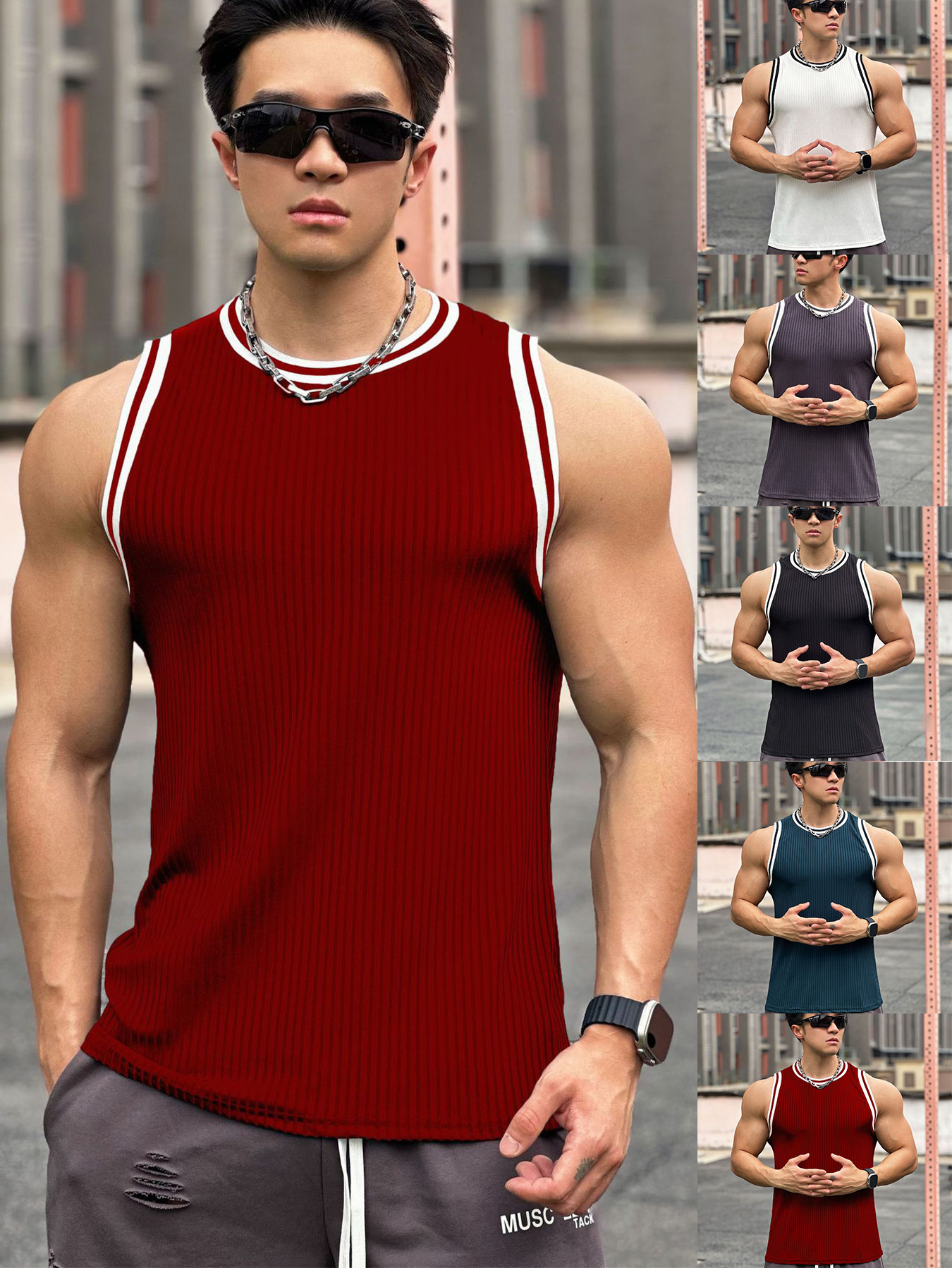 Summer New Fitness Sleeveless T-shirt Korean Style Loose Breathable Training Waistcoat Basketball Clothing Men's Elastic