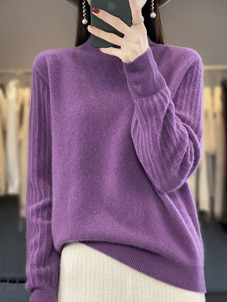 2024 Autumn and Winter Half High Collar Knitted Sweater Women's New Inner Pullover Sweater Women's Loose Elastic Base Shirt Top