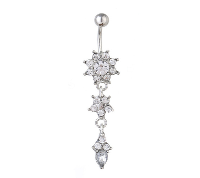 Picture of Body piercing jewelry stainless steel water drop belly button pendant diamond nailing flower belly button ring ebay hot sale