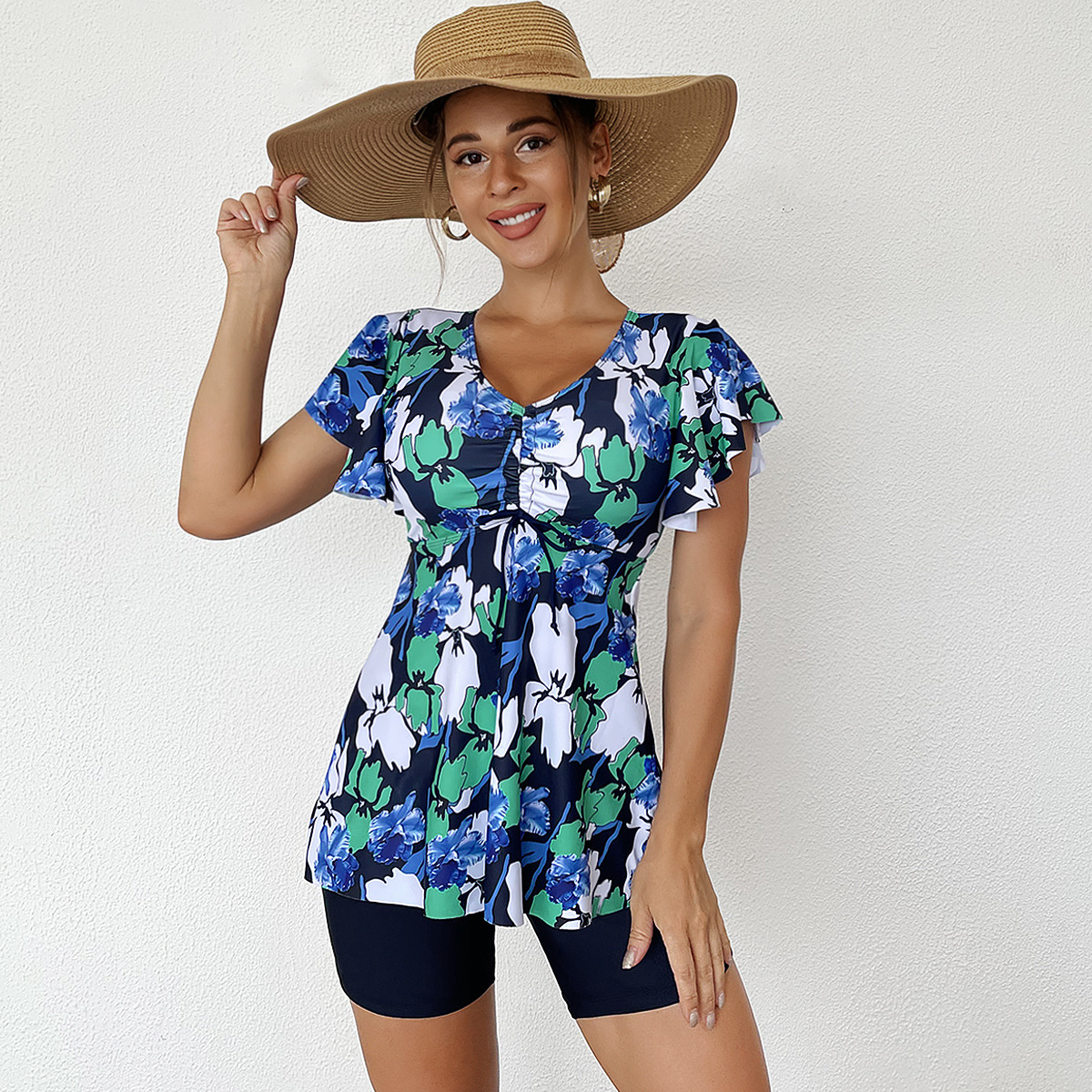 2023 New Arrival Skirt Printed Amazon Swimsuit Women's Tankini Belly Bikini Flat Angle Swim Trunks European and American Swim