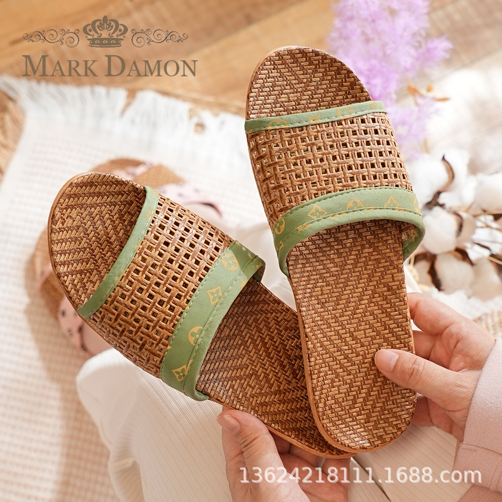 Linen Slippers for Women's Home Use Rattan Weaving Office Non-Slip Floor Mats Toe-Toe Sandals for Men's Summer Wholesale