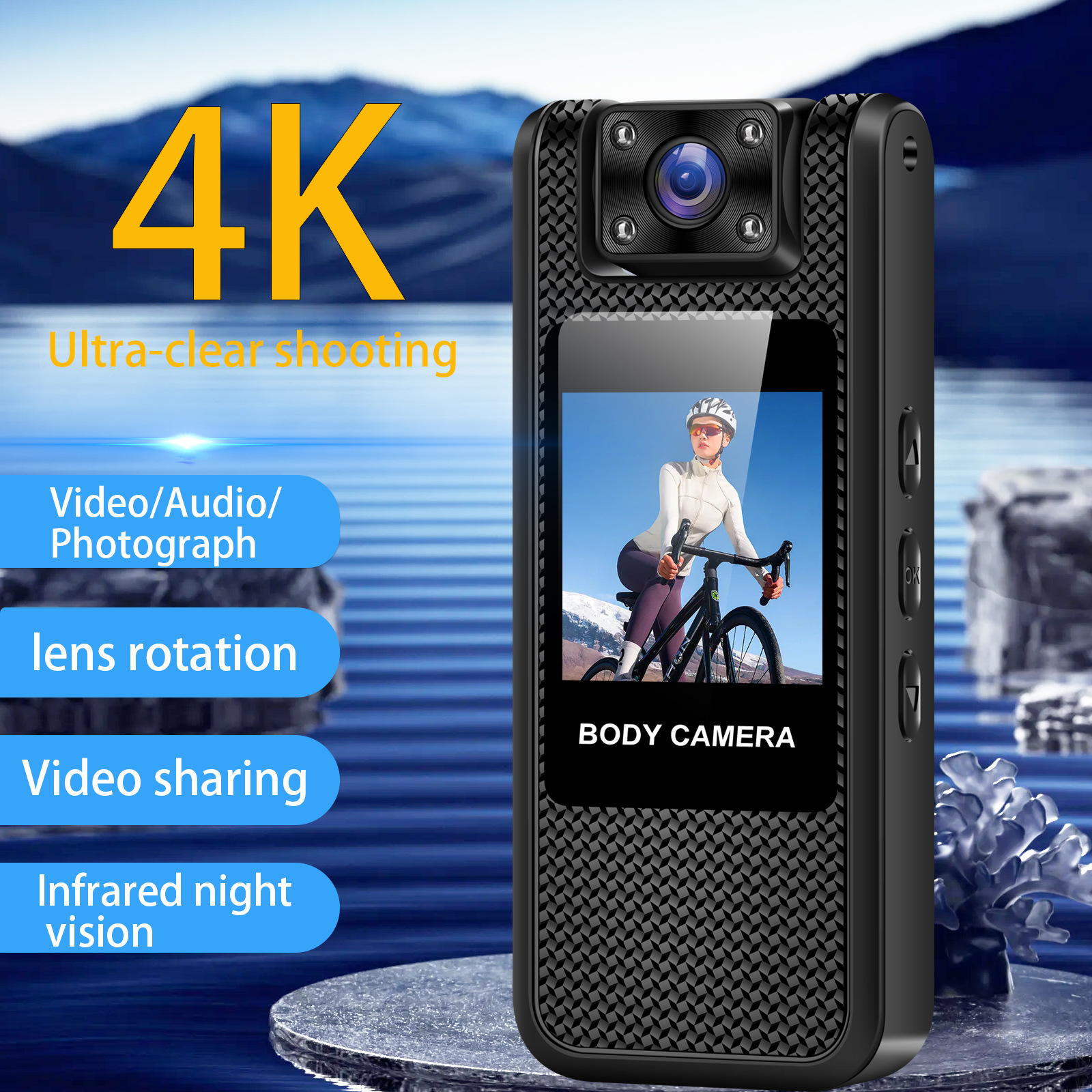 Picture of New Handheld Outdoor Sports Hd Camera Portable Back Clip Wifi Mobile Phone Interconnection Law Enforcement Recorder