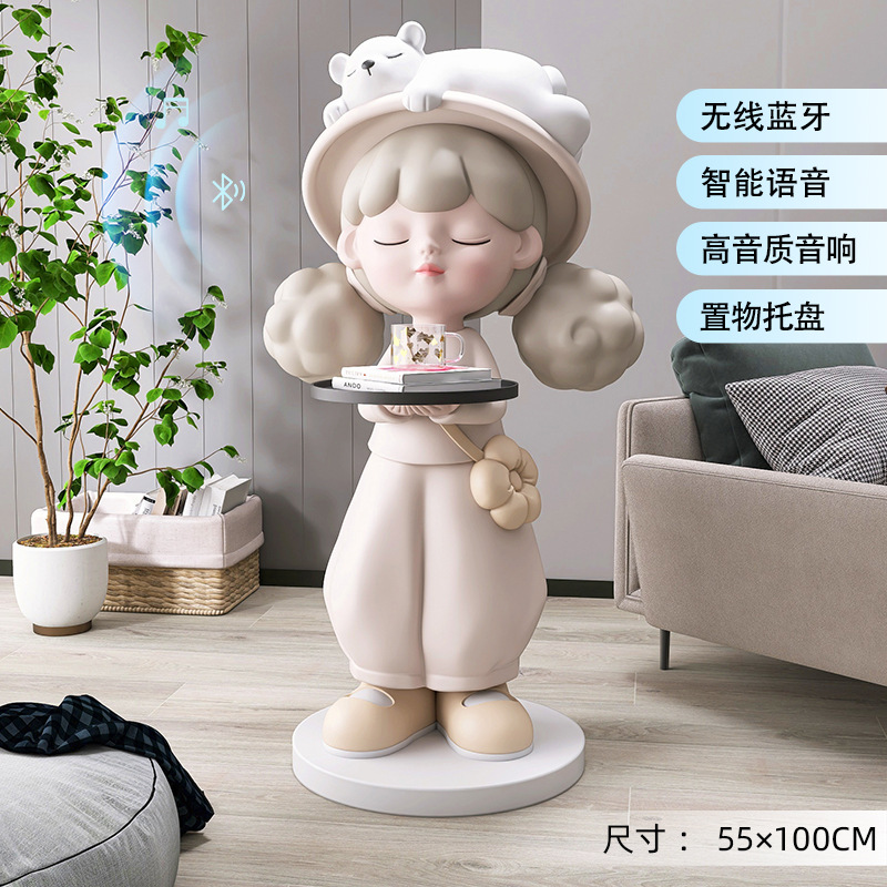 Picture of [Storage Speaker] Cream Style Girl Floor-Standing Ornament Home Decoration Living Room Tv Cabinet Next to Sofa Gift