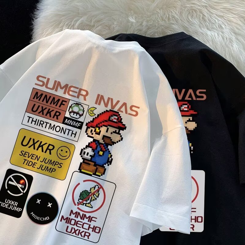 Picture of Boys' short-sleeved T-shirt cotton summer New loose Korean style Mario cartoon printed middle and big children's bottoming top