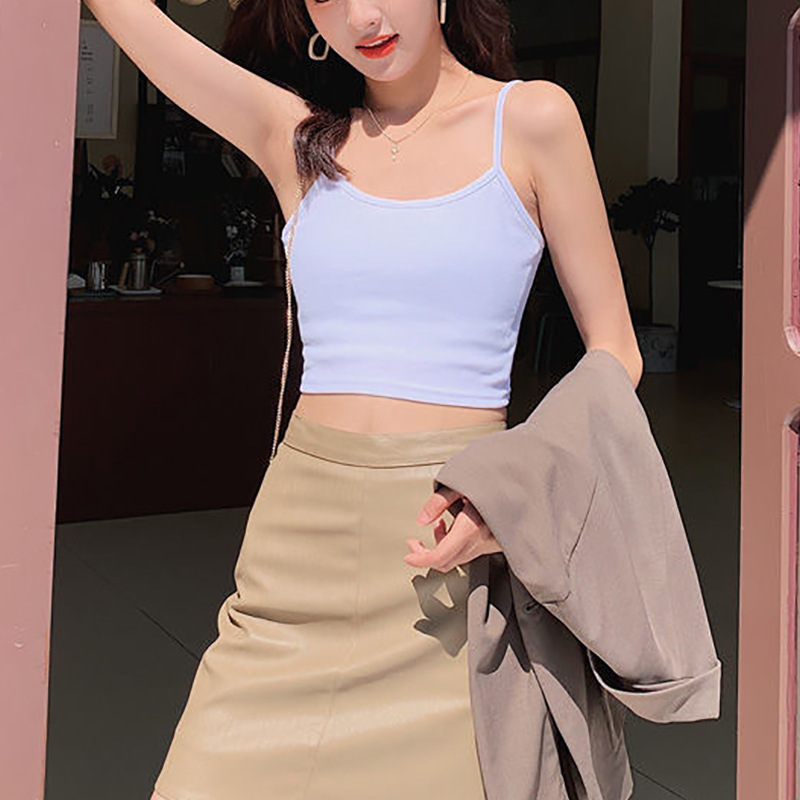 Picture of Short High Waist Outer Wearing Vest Top Women's Summer New Korean Style Slim-fit Slimming Sexy Solid Color Inner Small Sling
