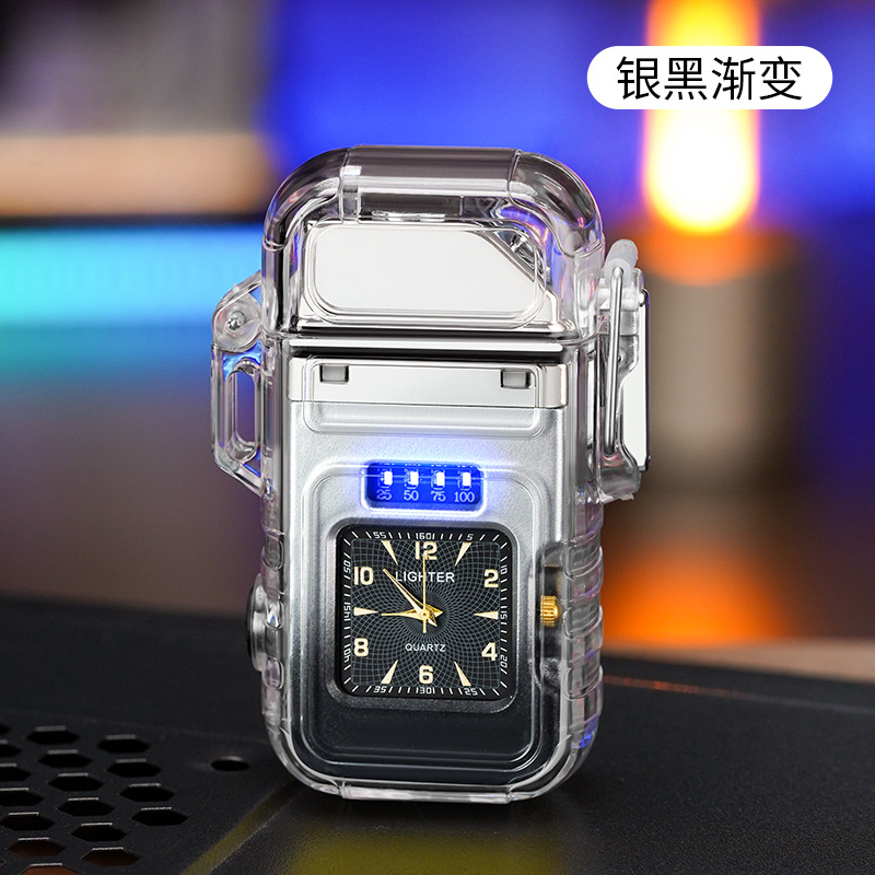 Picture of New waterproof lighter with dial transparent shell double arc charging cigarette lighter with COB strong light lighting wholesale