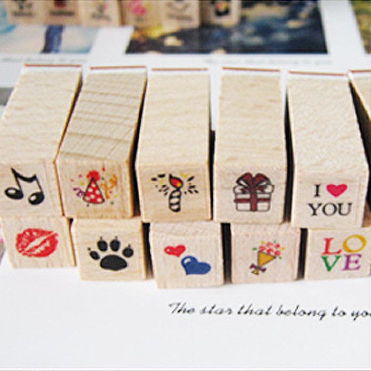 Picture of Creative Journal decoration diary seal love life wooden seal (12 pieces in) wooden boxed 5 options