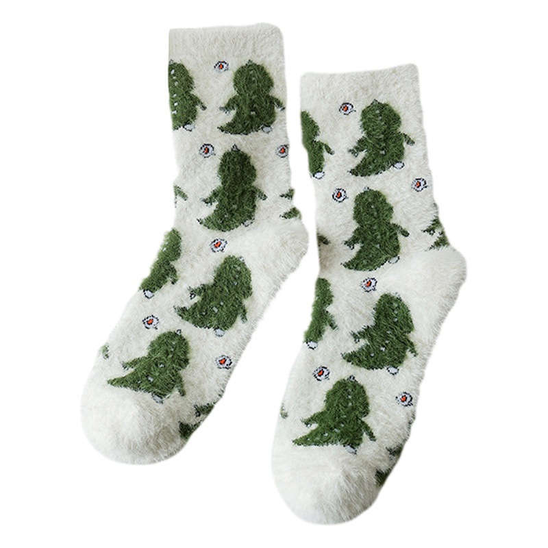 Autumn and winter mink velvet cute cartoon women's socks warm thickened sleep socks floor socks mid-calf fleece-lined spot Cow socks