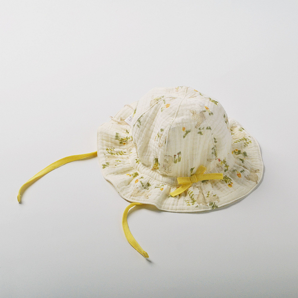 moinmlon Spring and Autumn Korean Style Gauze Sunshade Hat Breathable Cotton Sunscreen Hat Bow Baby Hat Elastic
