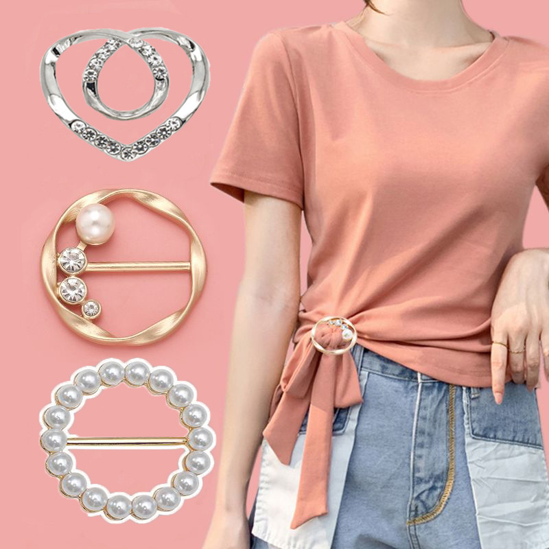 Picture of Korean multi-functional silk towel buckle wholesale high-level clothes accessories buckle pearl rhinestone corner knot buckle jewelry