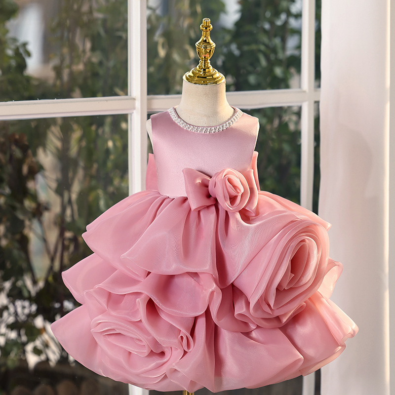 Girls' dress Puffy Yarn Summer Children's Clothing Big Rose Children's One-year-old Clothing Princess Cross-border Skirt
