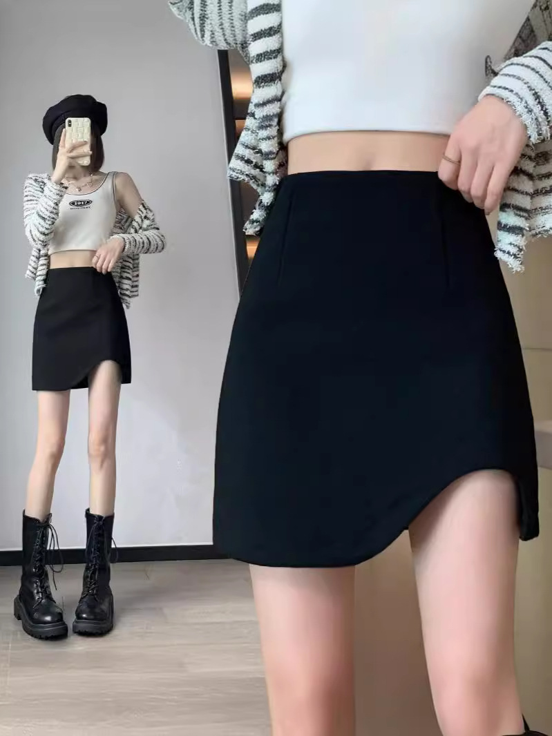 2024 Summer plus size chubby girl Black Skirt Women's High Waist American Style Irregular Skirt A- word Hip Pants Skirt