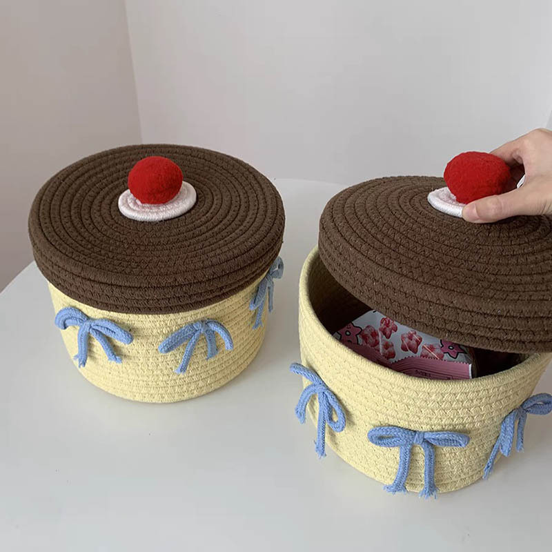 Desktop Storage Box Ins Handmade Braided Pudding Storage Basket Cotton Rope Sundries Storage Basket Home Bedroom Children's Basket